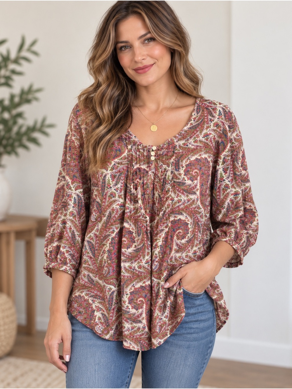 Lauren Jeans Co Ralph Lauren Paisley Peasant Blouse Size L Cotton Viscose Boho